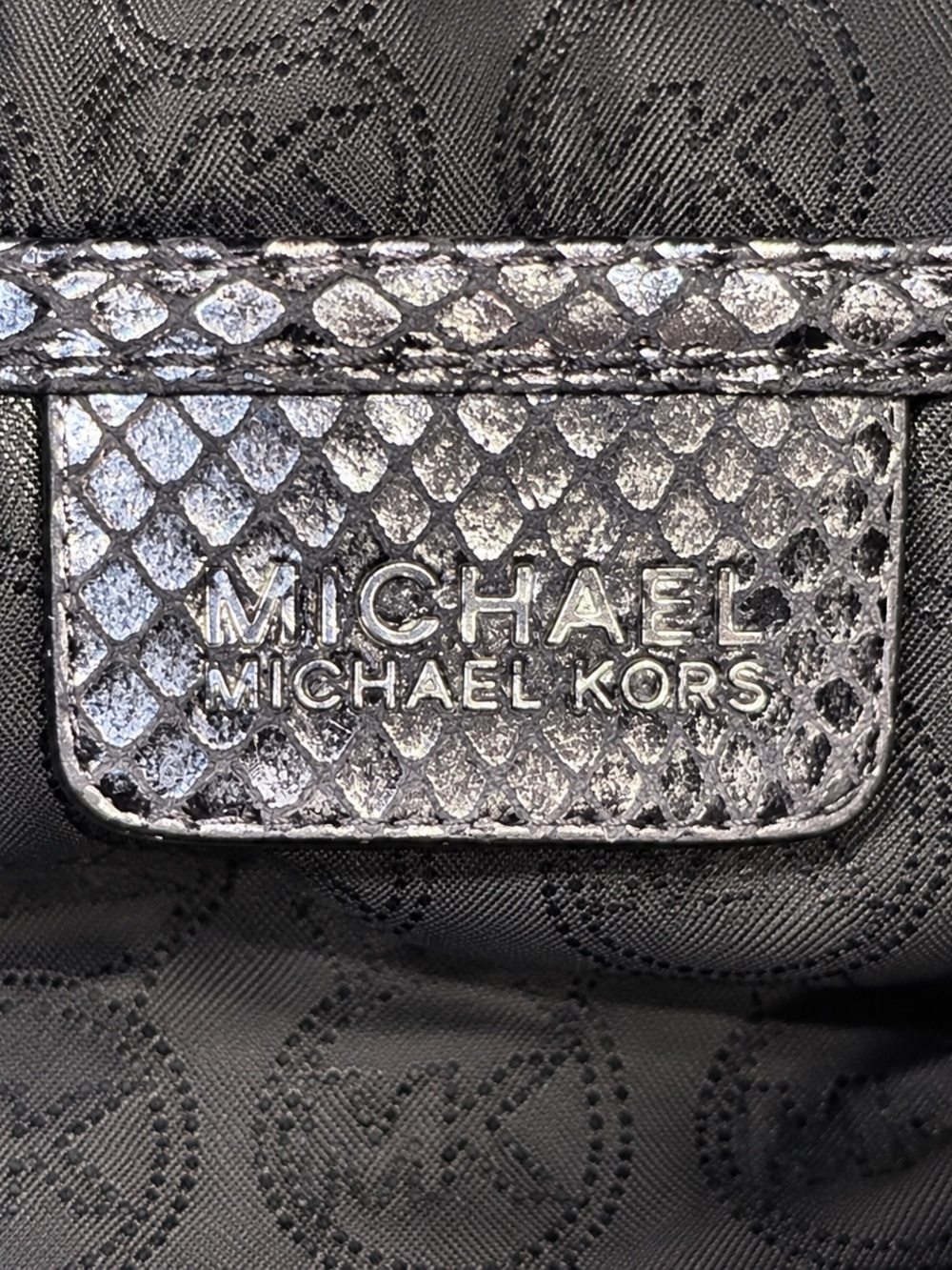 Michael Kors Snake-Embossed Zip Pouch with Tassel, Gray Metallic - Picture 7 of 10